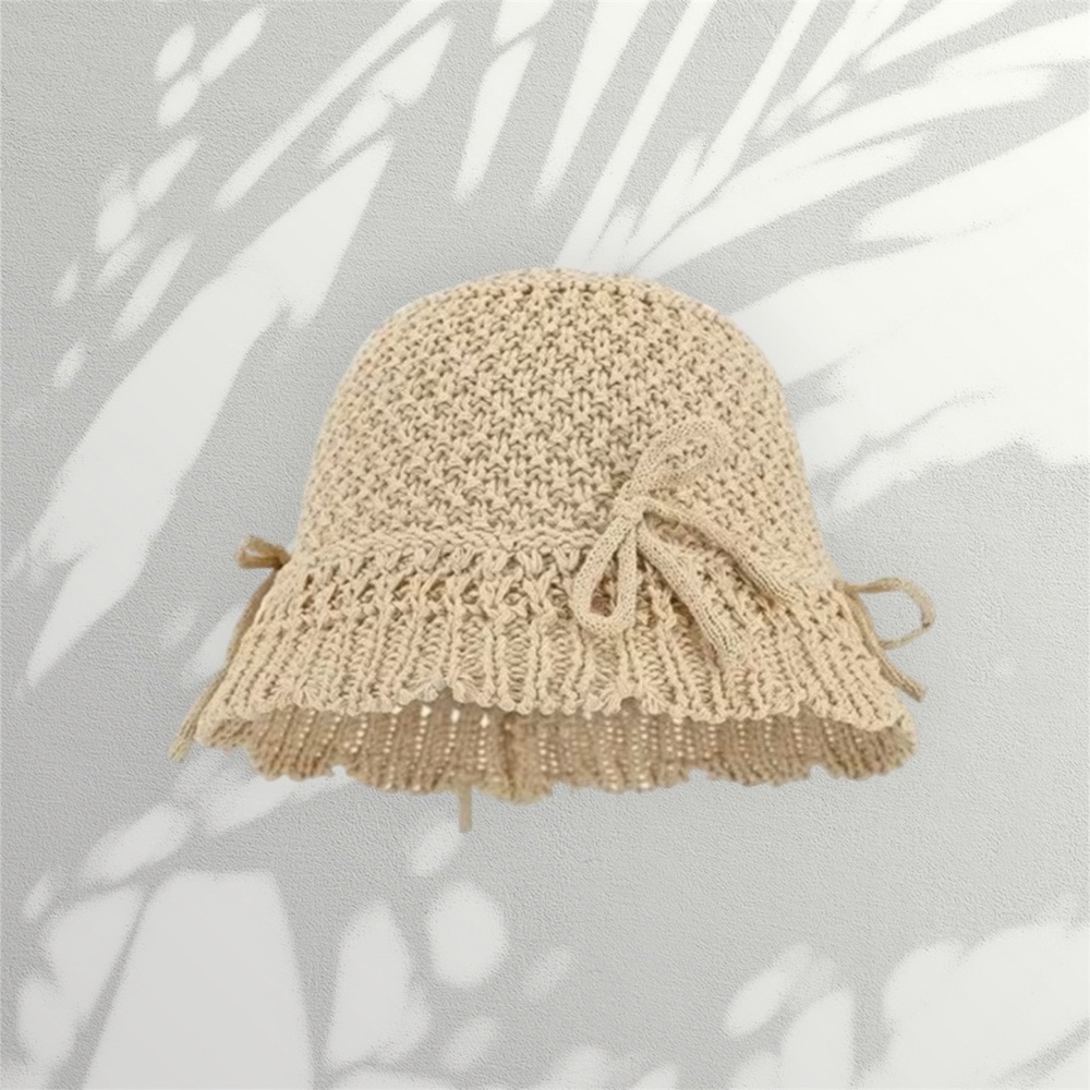 Boho Crochet Straw Bucket Hat - Sun Protector w Bow Detail - Cottagecore Style π€ - Picture 2 of 4